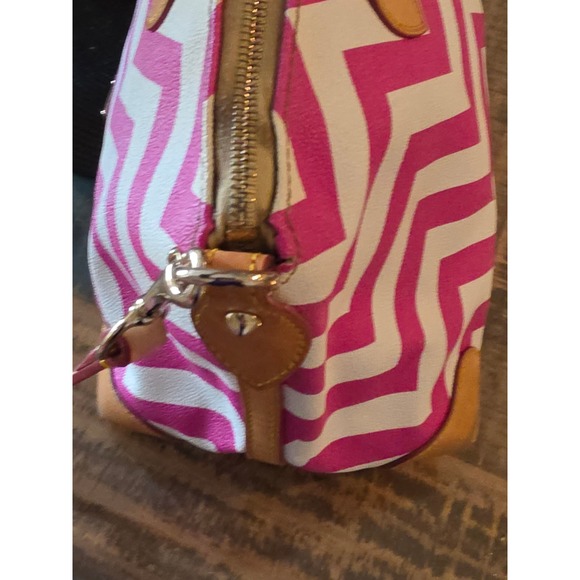 Dooney Bourke Chevron Pink White Satchel Handbag Leather Trim - Picture 5 of 12